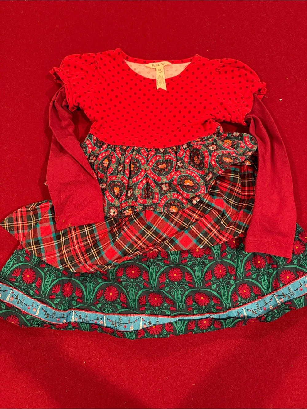 Matilda Jane Girls Red Patterned Holiday Dress - Kids Costume